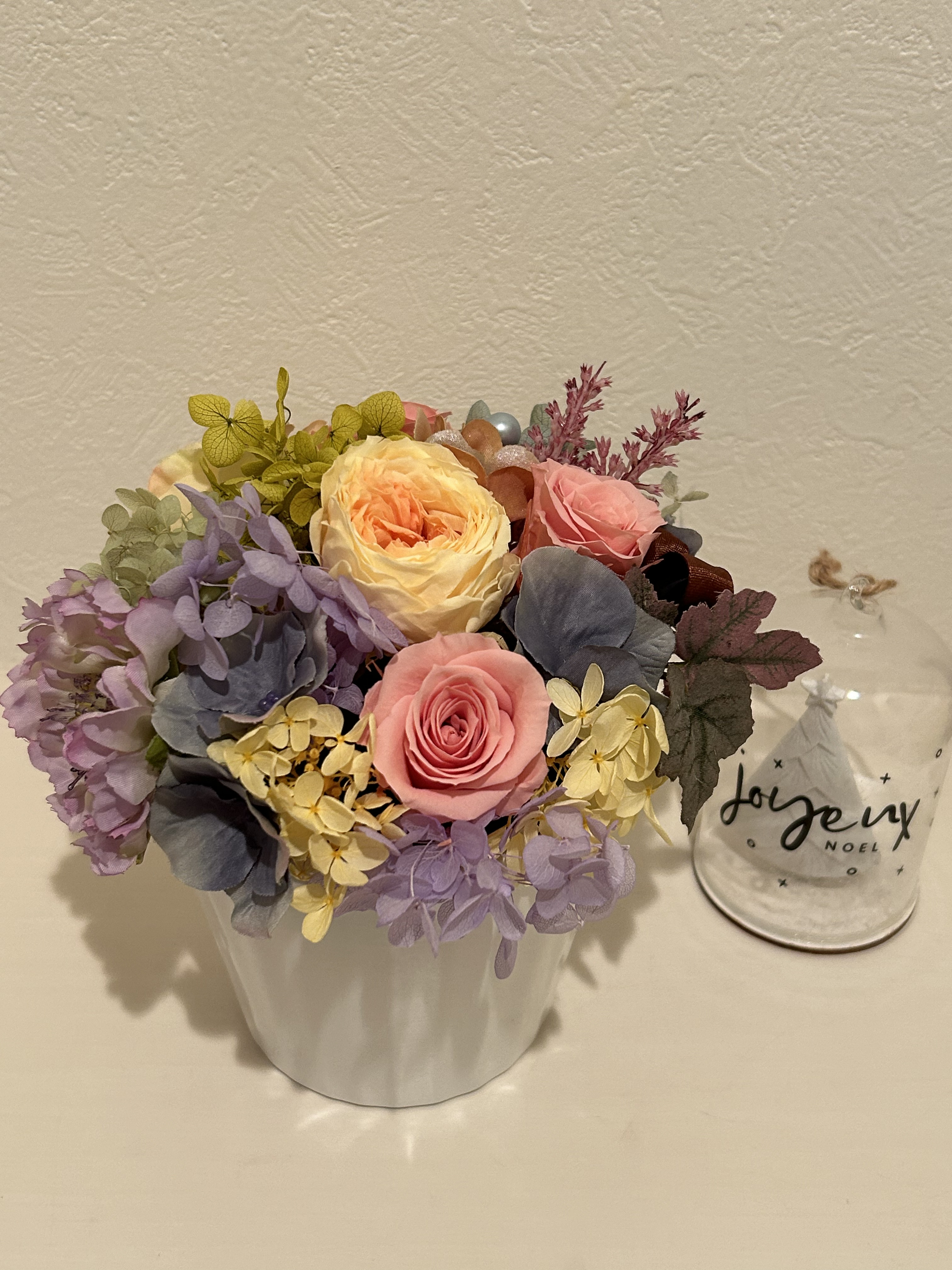 送別ギフト2026　ハッピーイエローのてまりローズアレンジメント　プリザーブドフラワー　フラワーアレンジメント