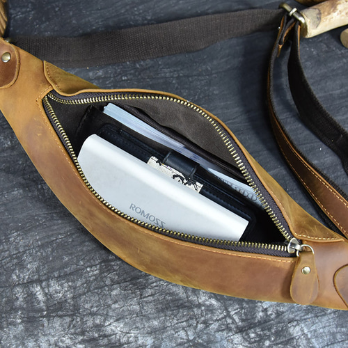 新製品発売特典】手作りの一層目牛革ボディバッグ本革ウエストポーチ