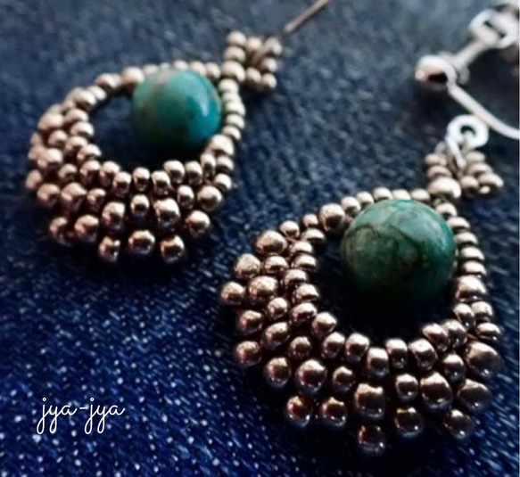 beads earrings - natural turquoise 1枚目の画像