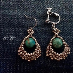 beads earrings - natural turquoise 2枚目の画像