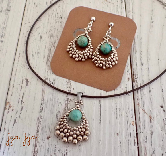 beads earrings - natural turquoise 4枚目の画像