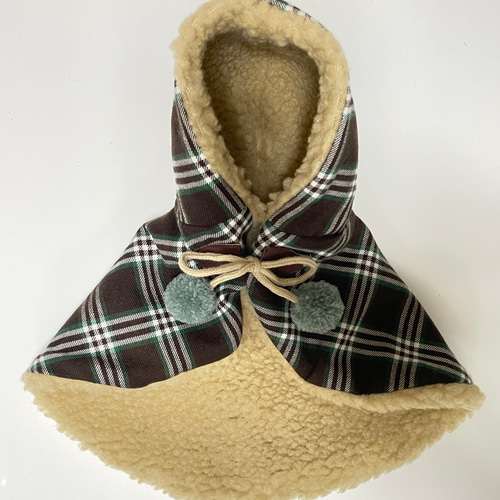 ☆新作犬服⭐︎フード付きケープ チェック(ブラウン×グリーン) ペット