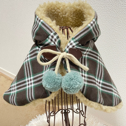 レザー製犬服 Sサイズ チェック柄フード