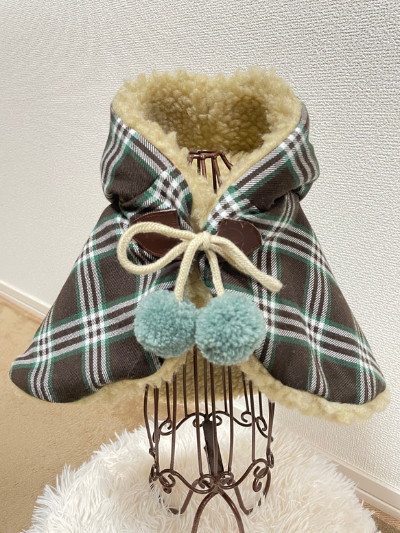 ☆新作犬服⭐︎フード付きケープ チェック(ブラウン×グリーン) ペット