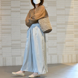 ワンハンドル模様編みバッグ（茶×白・内布付き）受注製作 2枚目の画像