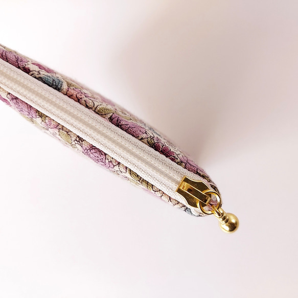 ミニ L字ファスナー ポケット2つポーチ サニタリー　 目薬 スマートキーケース パープル*小花柄 紫 10枚目の画像