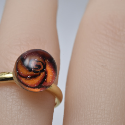 薔薇の指輪, ガラスジュエリー 、ハンドメイド、y2204-463