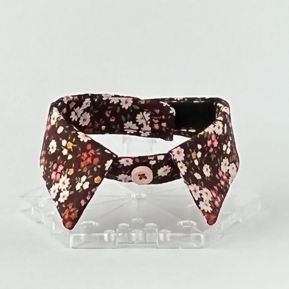 フラワー柄(ホワイト×ブラック)わんちゃん猫ちゃん用襟つき首輪 猫用首輪☆お花のキラキラビジュー付き 【T2】【T3】ねこちゃん