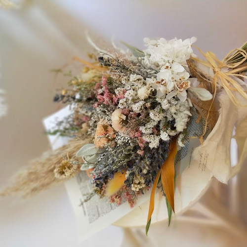 専用＊オレンジ&アジサイ ドライフラワースワッグ 秋色の柔らかな  