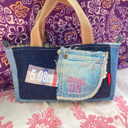 デニム2つ折り財布 デニムリメイク ハンドメイド 二つ折り財布 M.MARI