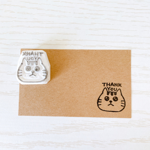 猫のthank you消しゴムはんこ #19 はんこ・スタンプ こぶたのおみせ