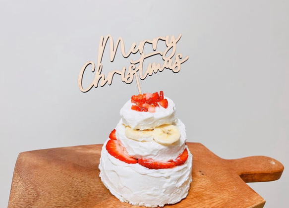 クリスマス　Merry Christmas　ケーキトッパー 　|木製　 3枚目の画像