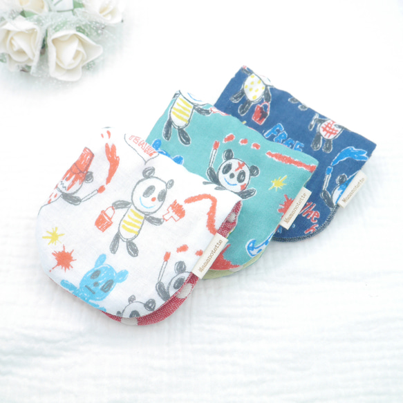 ふわもこハンカチ｜お絵描きパンダ-Doodle Panda-｜S・10×20cm｜ガーゼハンカチ｜敏感肌｜プチギフト 1枚目の画像