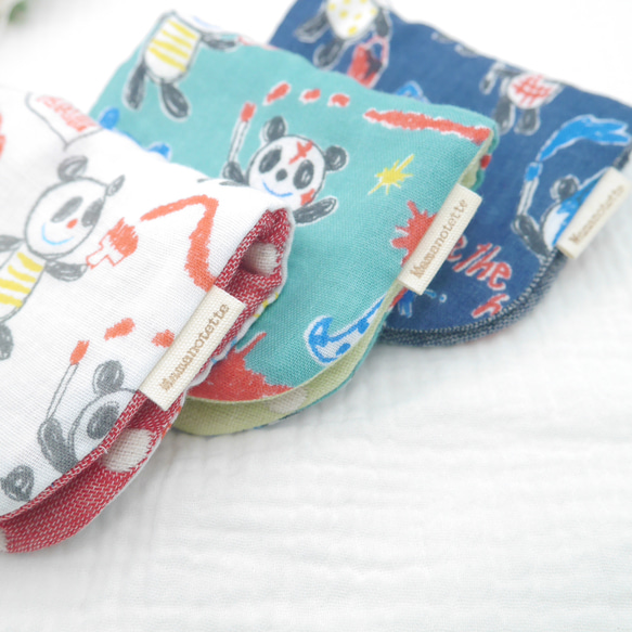 ふわもこハンカチ｜お絵描きパンダ-Doodle Panda-｜S・10×20cm｜ガーゼハンカチ｜敏感肌｜プチギフト 2枚目の画像