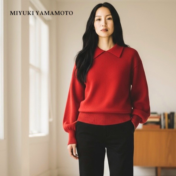 大好評のニットポロ♪ ダークレッド / ウール１００％ / １点物/ ニットウェア(No,170)