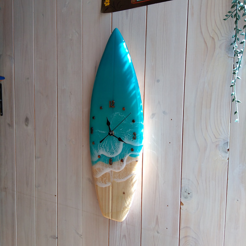 波レジンアートサーフボード型時計 掛け時計・置き時計 kona