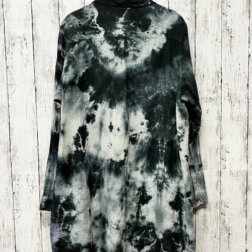 タイダイ 長袖 ロングシャツ ブラック ムラ染め 美しい曼荼羅模様 タイダイ 長袖 ロングシャツ ブラック ムラ染め 美しい曼荼羅