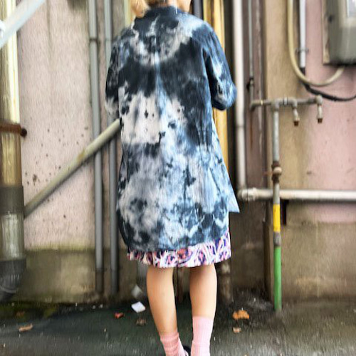 タイダイ 長袖 ロングシャツ ブラック ムラ染め 美しい曼荼羅模様 タイダイ 長袖 ロングシャツ ブラック ムラ染め 美しい曼荼羅