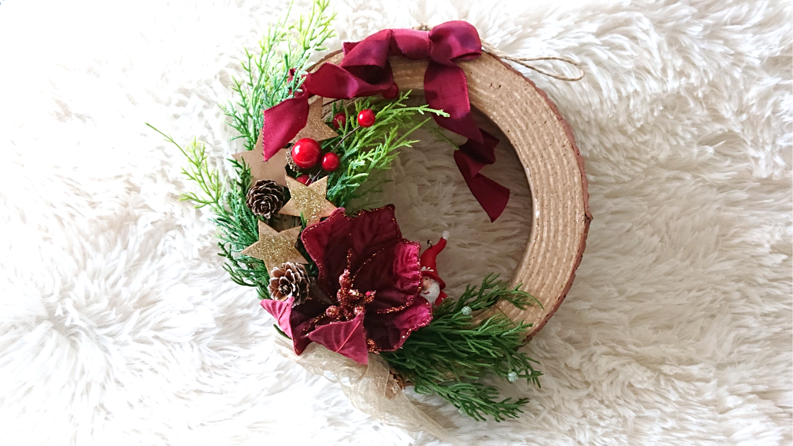 【早割クリスマス2022】クリスマス切り株リースのサンタさん