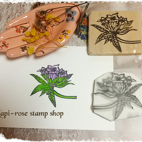 リンドウのスタンプ 取っ手選べます 手彫り 消しゴムはんこ はんこ