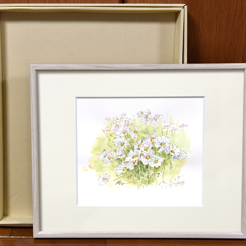 白いコスモス-1】額縁付き スケッチ原画 一点物 特典付き 絵画