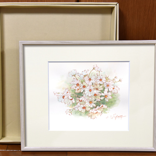 白いコスモス-2】額縁付き スケッチ原画 一点物 特典付き 絵画