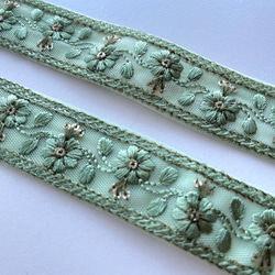 【50cm】インド刺繍リボン　くすみグリーン　チュール　GN466 4枚目の画像