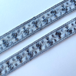 【⚠︎B品/50cm】インド刺繍リボン　ブルーグレー　チュール　GN466 5枚目の画像