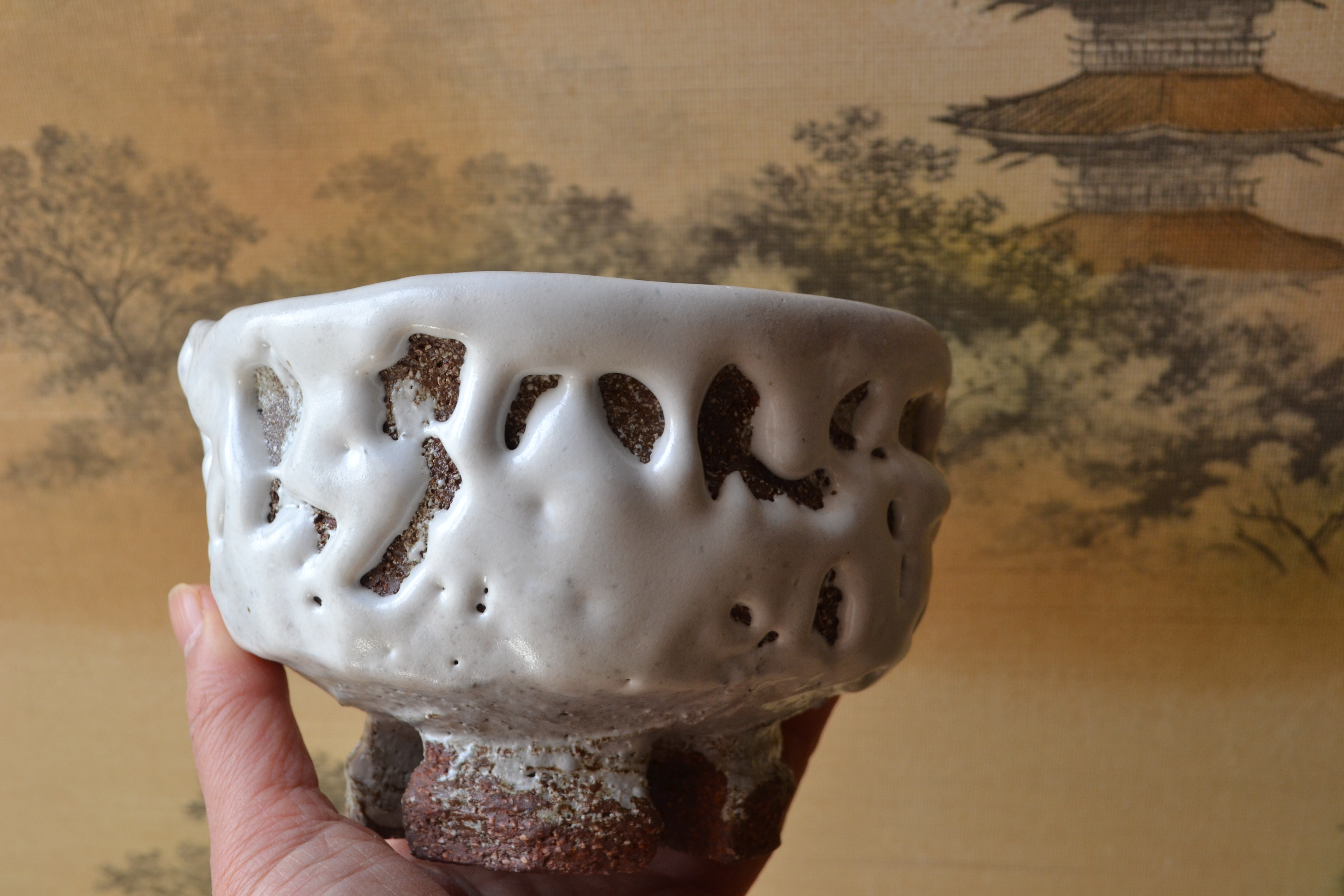 ♢萩焼 鬼萩 割り高台 抹茶碗 茶道具 アンティーク 骨董品