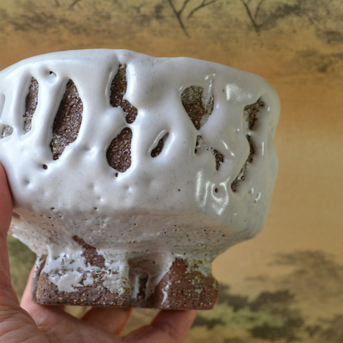 再入荷！】 鬼萩割高台抹茶茶碗 かいらぎ ＊茶碗 ☆萩焼き 桐箱入り