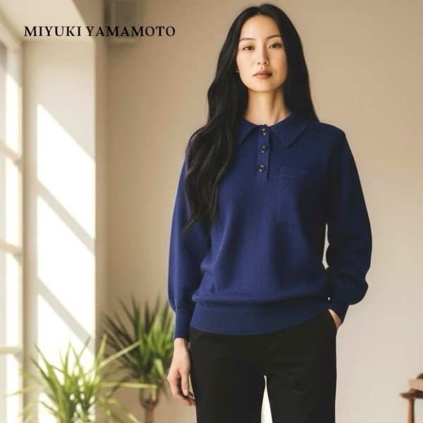 大好評！ニットポロ ネイビー / １点もの / ニットウェア (No,104)