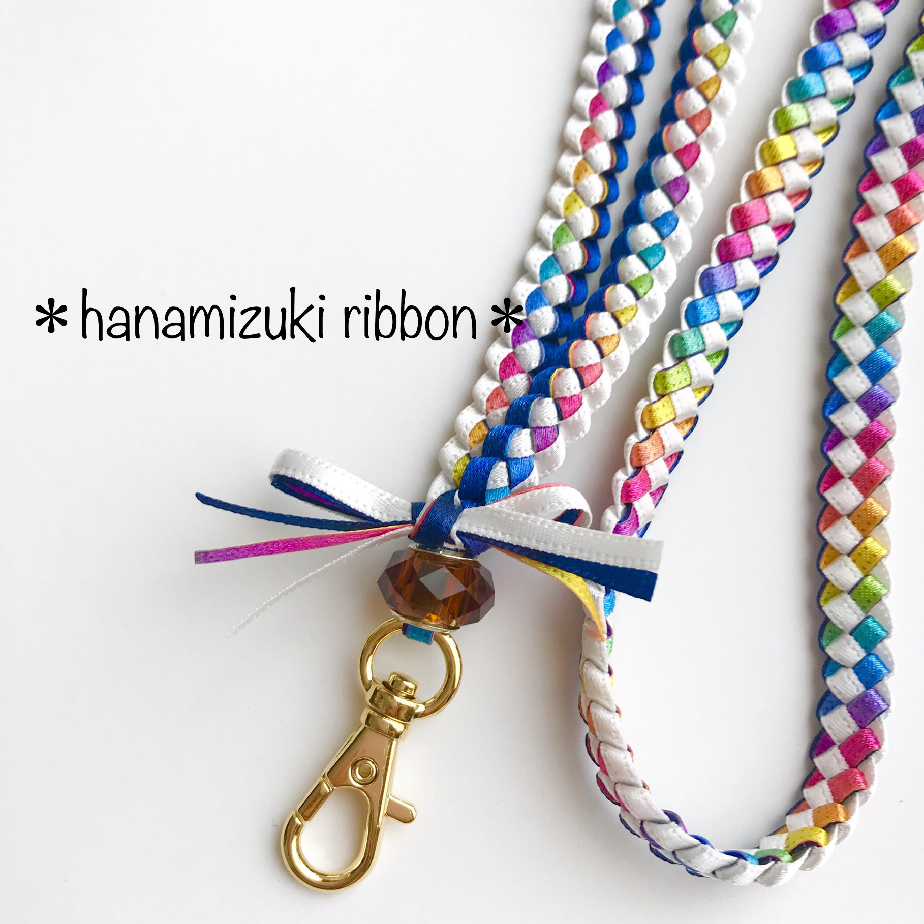 【BONBONWHIMS】ビッグリボン携帯ストラップ＆キーホルダー２way 再再販＊虹色リボンのネックストラップ＊ハワイアンリボンスマホ
