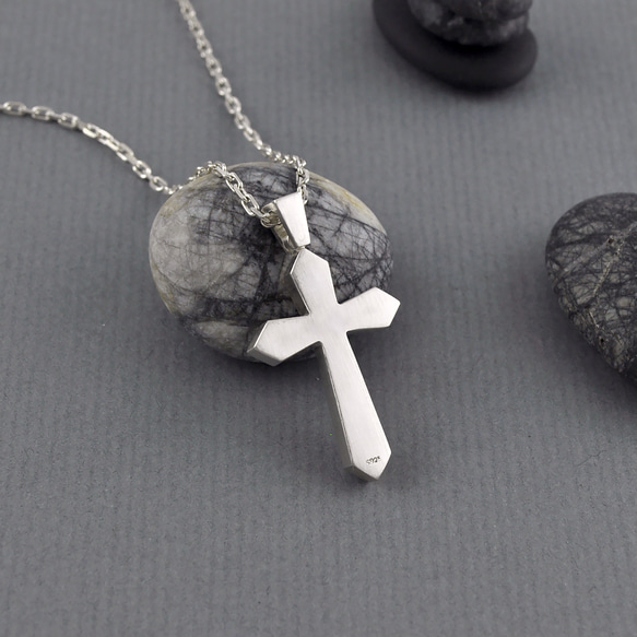 Sterling Silver Cross Necklace,Satin Finish 4枚目の画像