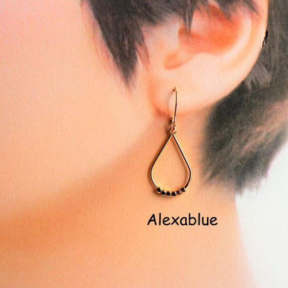 タイニービーズドロップピアス K14GF Drop hoop earrings 2枚目の画像