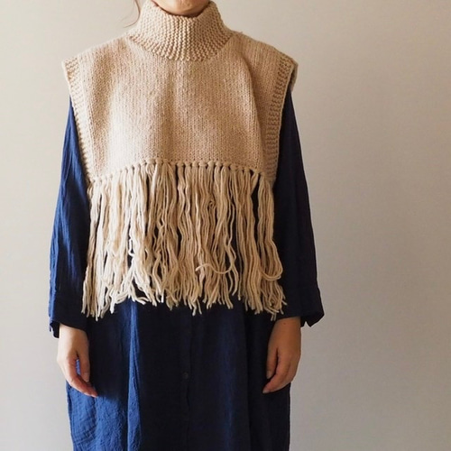 ポンチョベスト レディース フリンジ ニットベスト ポンチョ ウール100