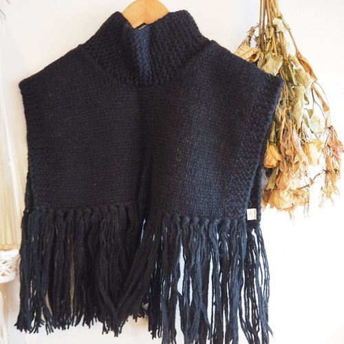ポンチョベスト レディース フリンジ ニットベスト ポンチョ ウール100
