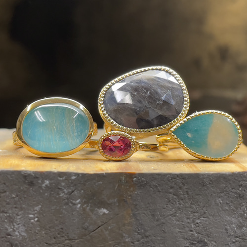 ルチルクォーツ × ターコイズ ダブレット 輝く霧雨の景色 シルバー