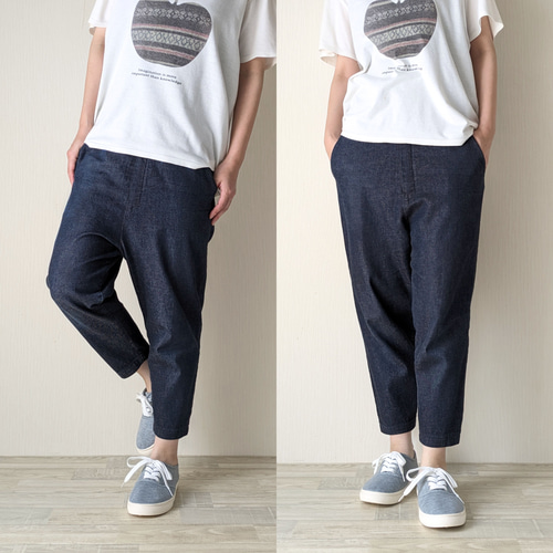ann吉　サルエルパンツ　デニム 太さ・股上も選べる♧サルエルパンツ／インディゴデニム8オンス
