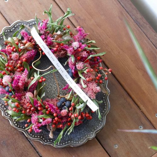 ドライフラワーのオーバルリース春待ちリース大きめ【20250102】