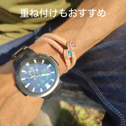 今秋新発売 本革レザーバングル ブレスレット ターコイズストーン付き 
