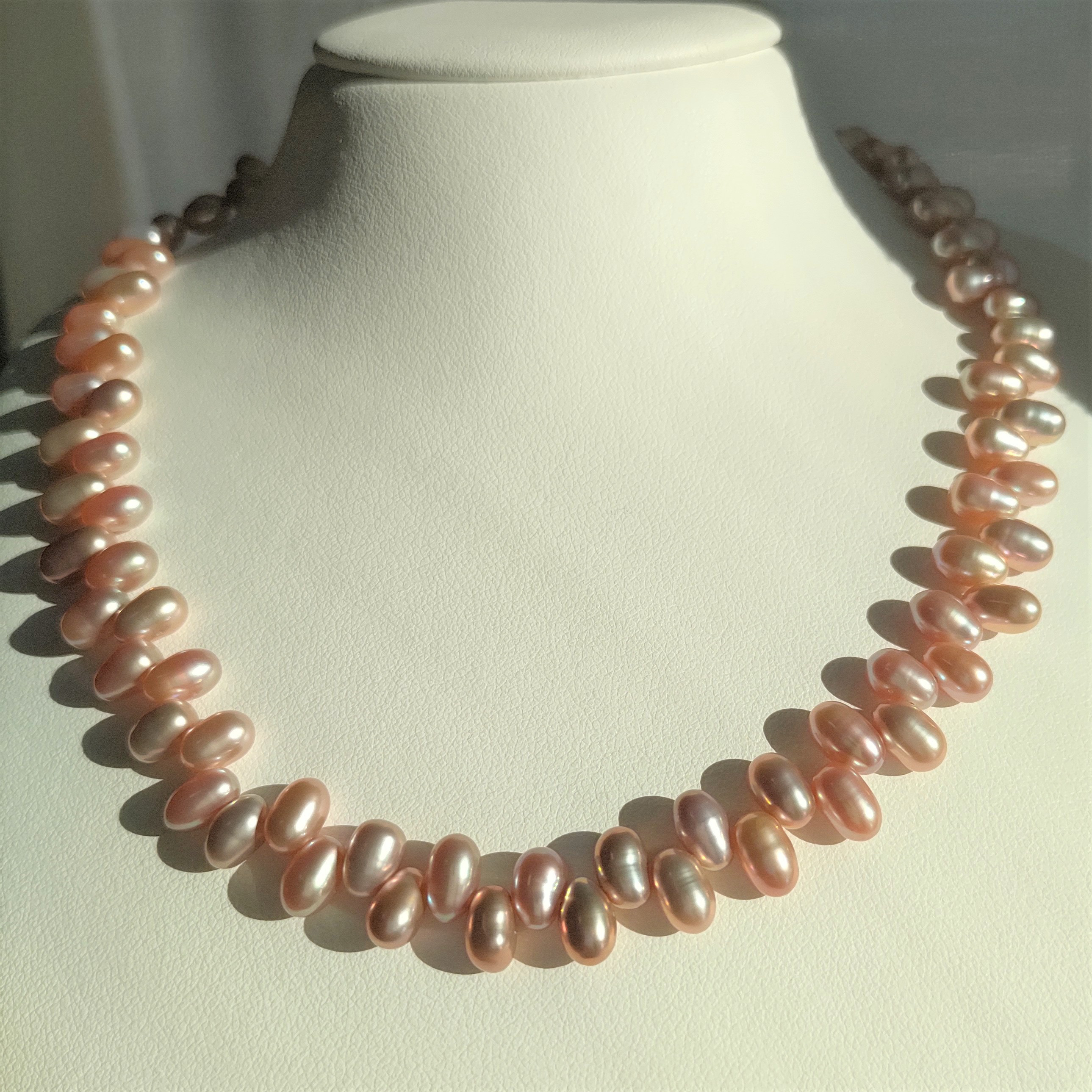 14KGF　淡水クレオパトラネックレス　パープル系ピンク色　天然パール