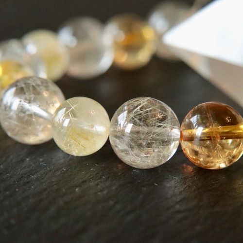 シルバールチル ゴールドルチル シトリン 光波動石 ブレスレット B0722