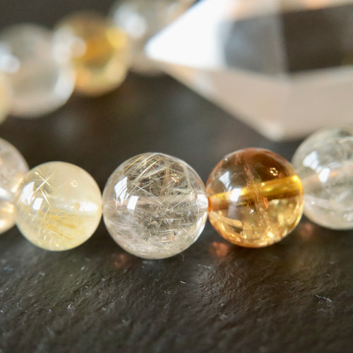 シルバールチル ゴールドルチル シトリン 光波動石 ブレスレット B0722