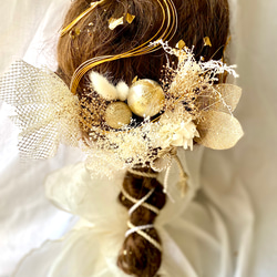 金箔＆水引付き　金のチュールと和玉の髪飾り　　ロングタイプ飾り紐付き／成人式　結婚式　卒業式　振袖　袴　 7枚目の画像