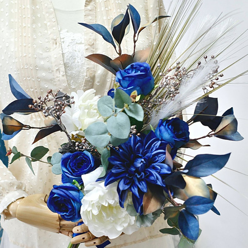 限定1点【受注後制作商品】綺麗なブルーブーケ 造花 ウェディング