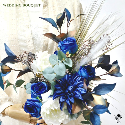 限定1点【受注後制作商品】綺麗なブルーブーケ 造花 ウェディング