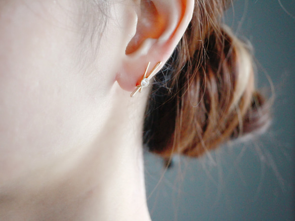 14kgf- W bar herkimer diamond 耳針&Clip-on(2 way) 第2張的照片