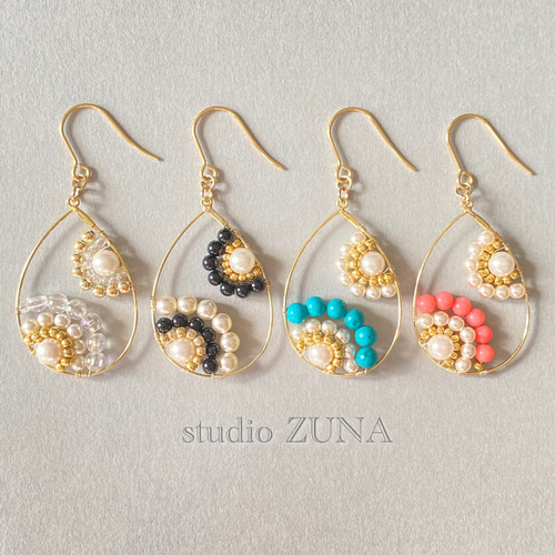 ✨4点おまとめ ✳️オリーブ雫ビーズ刺繍 ピアスorイヤリング