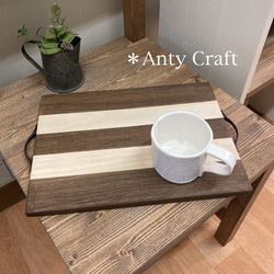 【ボーダー柄】桐のカフェ＆モーニングプレート　木製トレイ　カフェトレイ 1枚目の画像