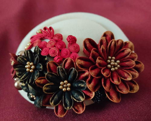 ミニベレーモチーフ ヘッドドレス つまみ細工 成人式 七五三 卒業式 髪